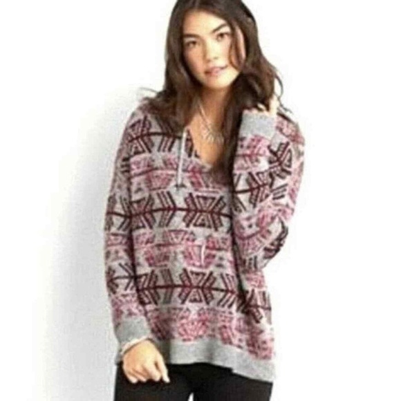 American Eagle hooded  Sweater Aztec Print Pullover Knit Sweater Sz Large - Picture 1 of 5